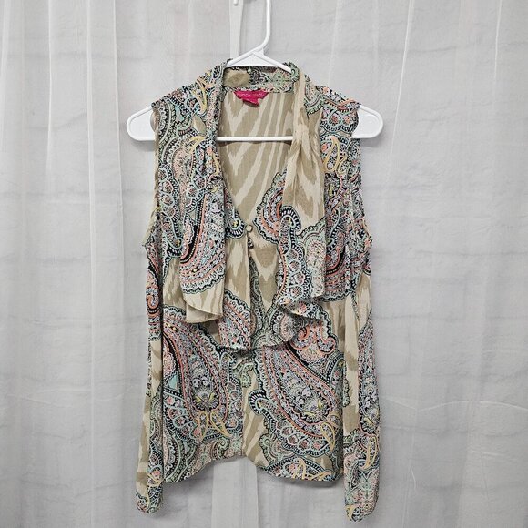 Sunny Leigh Blue Pink Paisley Animal Stripe Tank Boho Festival L - Picture 8 of 11